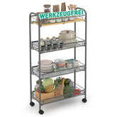 Sekey 4-Tier Rolling Cart – Kitchen Trolley & Niche Shelf on Wheels, Steel with Rust-Resistant Coating & MDF Top Panel, 360° Wheels with Handle, Tool-Free Assembly, Space-Saving Storage Cart for Kitchen, Bathroom & Small Rooms – Dark Grey